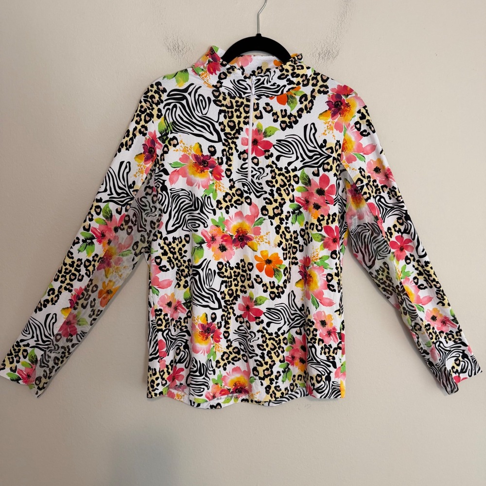 Ibkul Eva Mock neck quarter zip top M UPF 50+ animal print golf performance - Picture 2 of 7